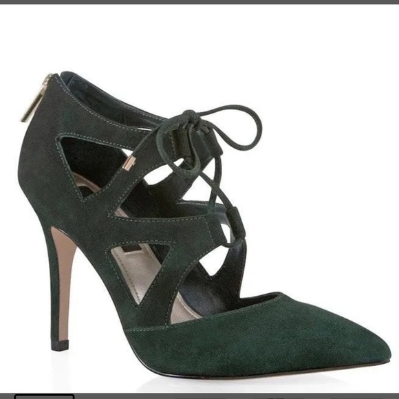 Green Suede Lace Up Heels - Picture 1 of 5